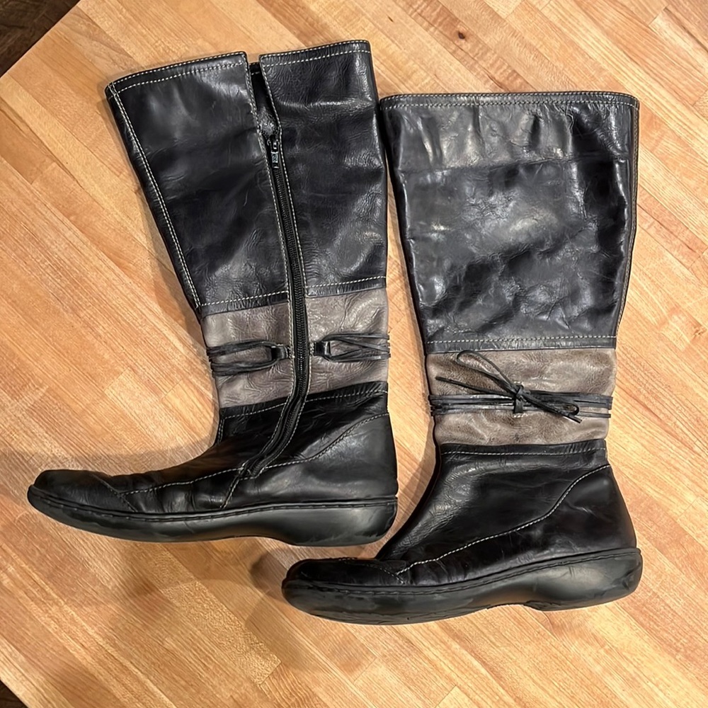 Clarks Black and Gray Over-the-Knee Leather Boots